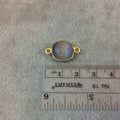 Gold Plated Faceted Synthetic Gray Cat's Eye (Manmade Glass) Square Shaped Bezel Connector - Measuring 12mm x 12mm - Sold Individually