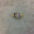 Gold Plated Faceted Synthetic Gray Cat's Eye (Manmade Glass) Square Shaped Bezel Connector - Measuring 12mm x 12mm - Sold Individually