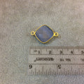Gold Plated Faceted Synthetic Gray Cat's Eye (Manmade Glass) Diamond Shaped Bezel Connector - Measuring 15mm x 15mm - Sold Individually