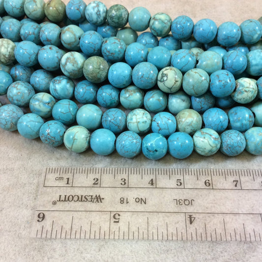 10mm Mixed Dyed Blue Howlite Smooth Finish Round/Ball Shaped Beads with 2mm Holes - 7.75" Strand (Approx. 20 Beads) - LARGE HOLE BEADS