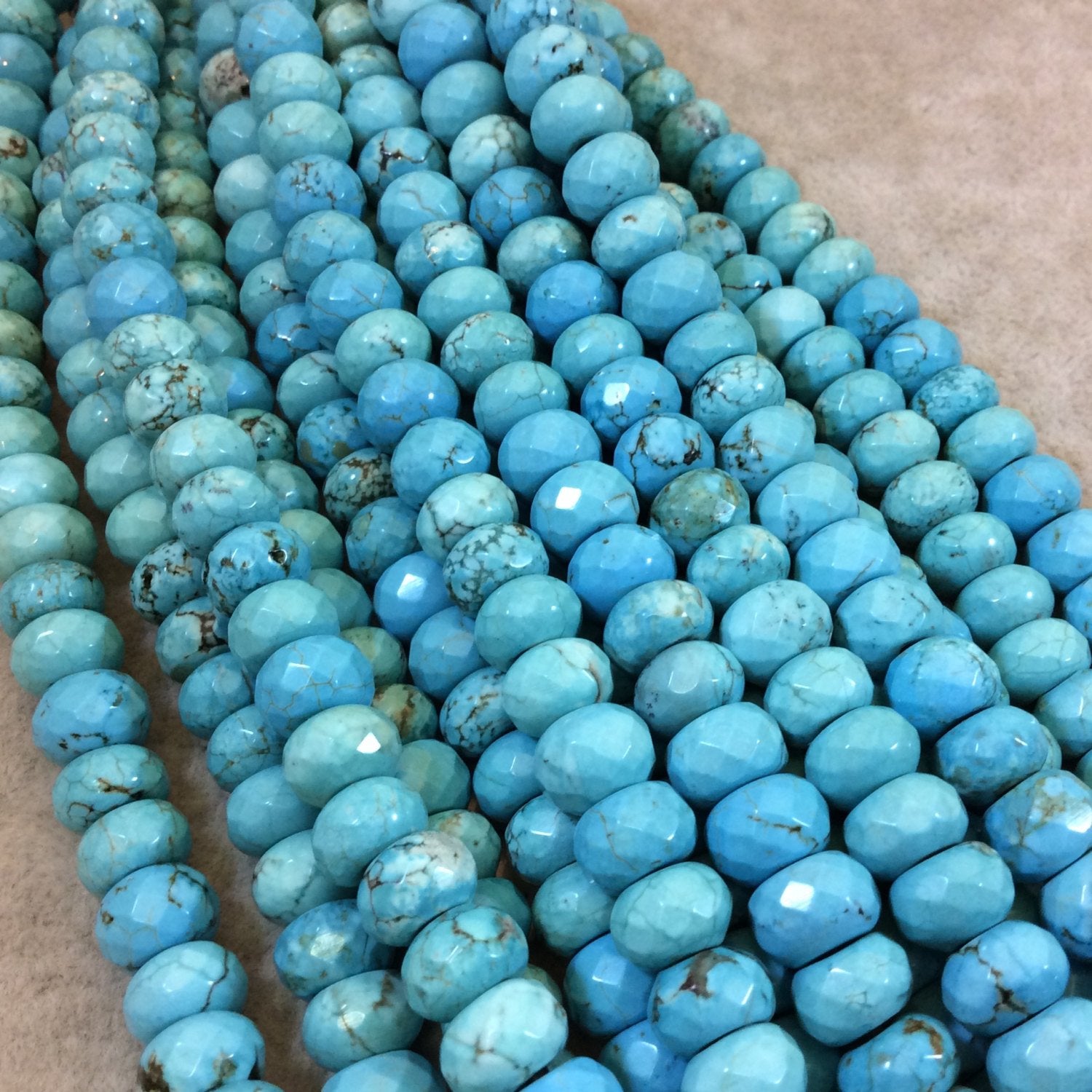 6mm x 10mm Mixed Dyed Blue Howlite Faceted Finish Rondelle Shaped Beads with 2mm Holes - 7.75" Strand (Approx. 31 Beads) - LARGE HOLE BEADS