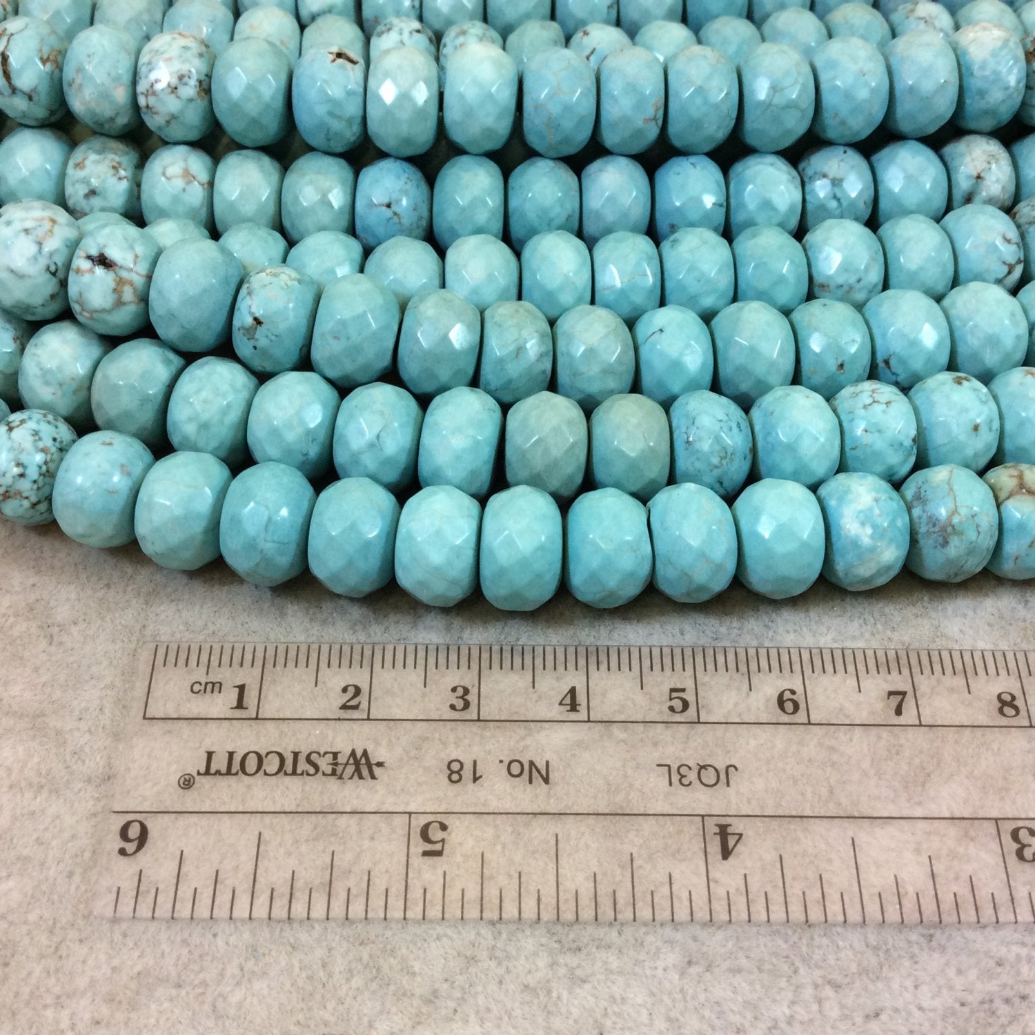 8mm x 12mm Mixed Dyed Blue Howlite Faceted Finish Rondelle Shaped Beads with 2mm Holes - 7.75" Strand (Approx. 25 Beads) - LARGE HOLE BEADS