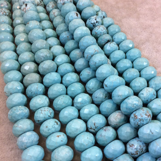 8mm x 12mm Mixed Dyed Blue Howlite Faceted Finish Rondelle Shaped Beads with 2mm Holes - 7.75" Strand (Approx. 25 Beads) - LARGE HOLE BEADS