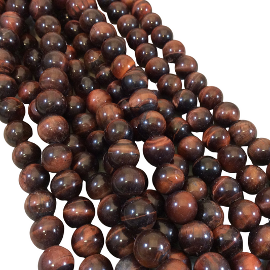 10mm Natural Red Tiger Eye Smooth Finish Round/Ball Shaped Beads with 2.5mm Holes - 7.75" Strand (Approx. 20 Beads) - LARGE HOLE BEADS