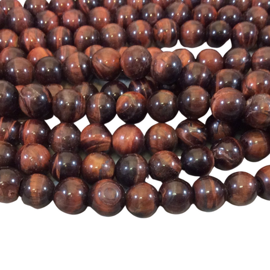 10mm Natural Red Tiger Eye Smooth Finish Round/Ball Shaped Beads with 2.5mm Holes - 7.75" Strand (Approx. 20 Beads) - LARGE HOLE BEADS