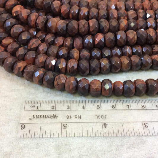 8mm x 12mm Natural Red Tiger Eye Faceted Rondelle Shaped Beads with 2.5mm Holes - 7.75" Strand (Approx. 25 Beads) - LARGE HOLE BEADS