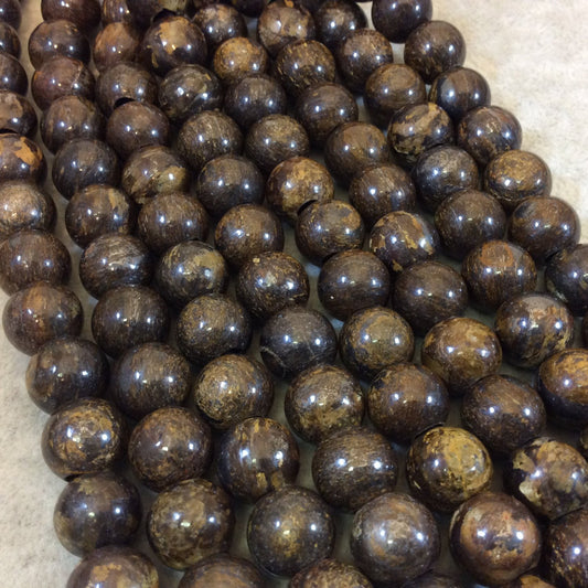 12mm Metallic Bronzite Smooth Finish Round/Ball Shaped Beads with 2.5mm Holes - 7.75" Strand (Approx. 18 Beads) - LARGE HOLE BEADS