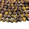 10mm Natural Brown Tiger Eye Faceted Round/Ball Shaped Beads with 2.5mm Holes - 7.75" Strand (Approx. 20 Beads) - LARGE HOLE BEADS