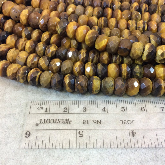 6mm x 10mm Natural Brown Tiger Eye Faceted Rondelle Shaped Beads with 2.5mm Holes - 7.75" Strand (Approx. 31 Beads) - LARGE HOLE BEADS