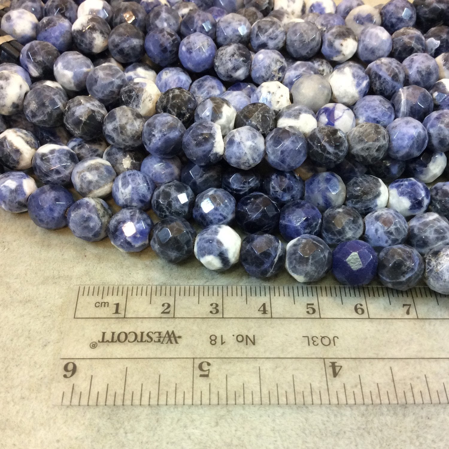 10mm Natural Mixed Sodalite Faceted Round/Ball Shaped Beads with 2.5mm Holes - 7.75" Strand (Approx. 20 Beads) - LARGE HOLE BEADS