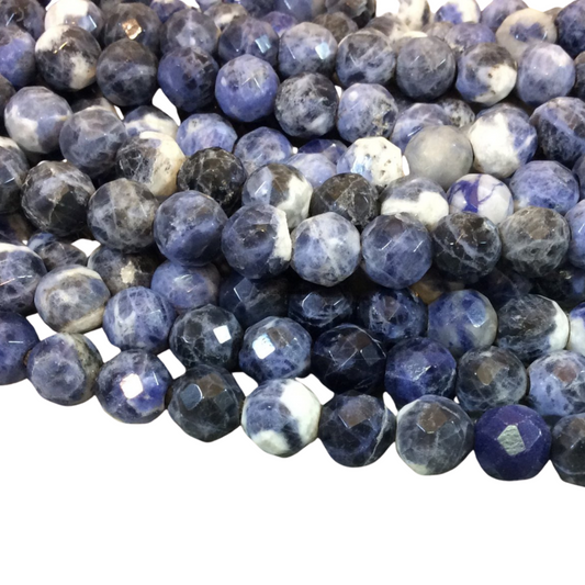 10mm Natural Mixed Sodalite Faceted Round/Ball Shaped Beads with 2.5mm Holes - 7.75" Strand (Approx. 20 Beads) - LARGE HOLE BEADS