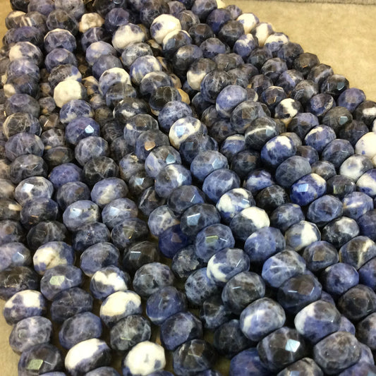 8mm x 12mm Natural Mixed Sodalite Faceted Rondelle Shaped Beads with 2.5mm Holes - 7.75" Strand (Approx. 25 Beads) - LARGE HOLE BEADS