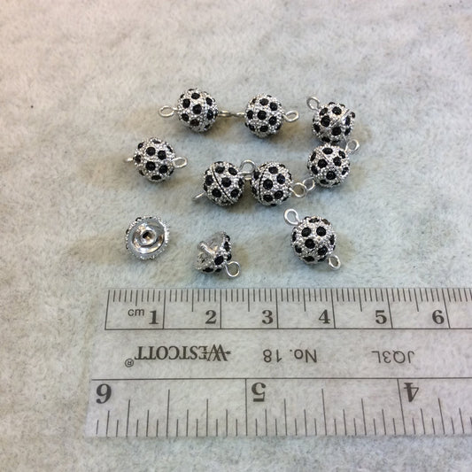 9mm Pave Style Jet Black Glass Encrusted Silver Plated Round/Ball Shaped Threaded Twist Clasps- Sold Individually - Elegant and Classy