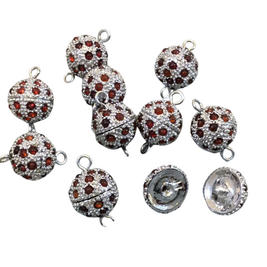 11mm Pave Style Red Glass Encrusted Silver Plated Round/Ball Shaped Threaded Twist Clasps- Sold Individually - Elegant and Classy