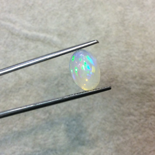 OOAK Natural Ethiopian Opal Smooth Oval Shaped Flat Back Cabochon 'J' - Measuring 9mm x 12.5mm, 6mm Dome Height - High Quality Gemstone Cab