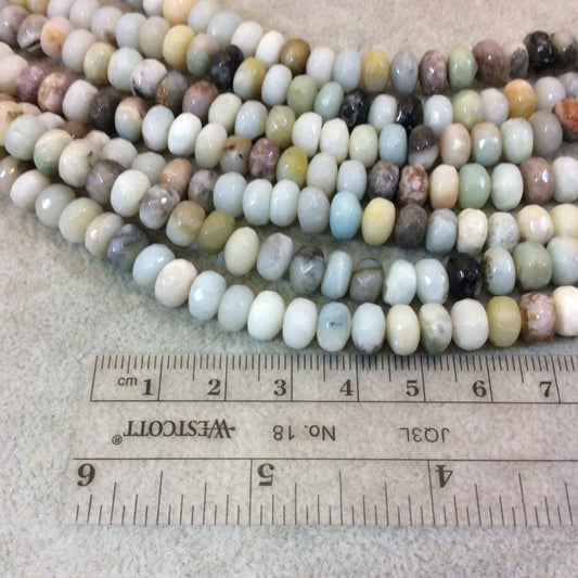 5mm x 8mm Faceted Mixed Amazonite Rondelle Shaped Beads with 1mm Holes - 16" Strand (Approx. 79 Beads) - Natural Semi-Precious Gemstone