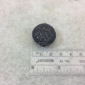Gunmetal Plated Jet Black CZ Cubic Zirconia Inlaid Puffed Coin Shaped Copper Bead - Measuring 25mm x 25mm  - See Related for Other Colors!