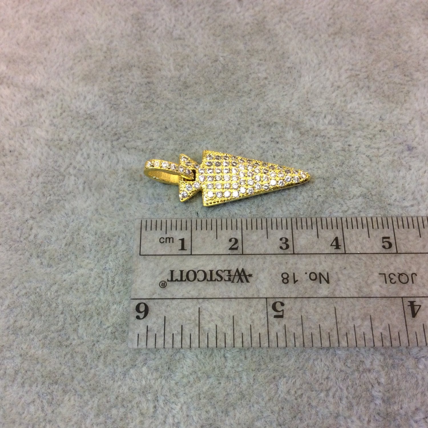 Gold Plated CZ Cubic Zirconia Inlaid Arrowhead Shaped Copper Pendant - Measuring 12mm x 27mm  - Available in Five Colors, See Related!