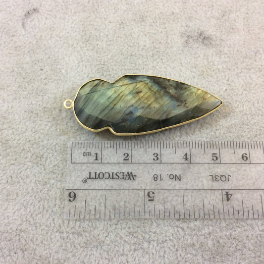 Labradorite Bezel | Gold Plated Faceted Natural Arrow Arrowhead Shaped Pendant - Measuring 20mm x 52mm - Sold Individually, Chosen Randomly