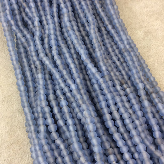 4mm Matte Pale Denim Blue Irregular Rondelle Shaped Indian Beach/Sea Glass Beads - Sold by 16.25" Strands - Approx. 98 Beads per Strand