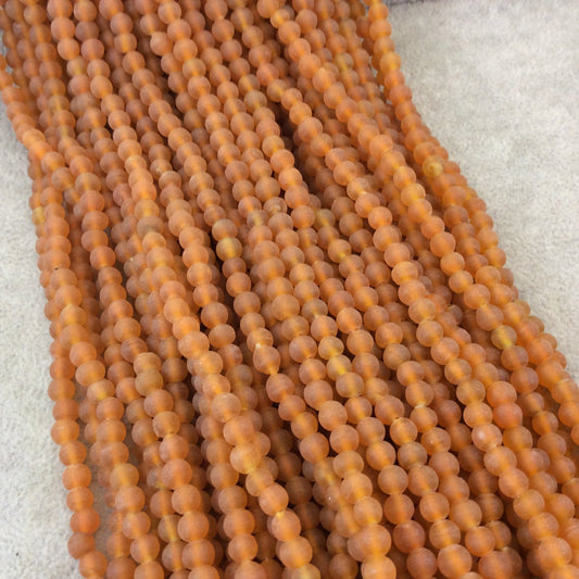 4mm Matte Deep Orange Irregular Rondelle Shaped Indian Beach/Sea Glass Beads - Sold by 16.25" Strands - Approx. 98 Beads per Strand