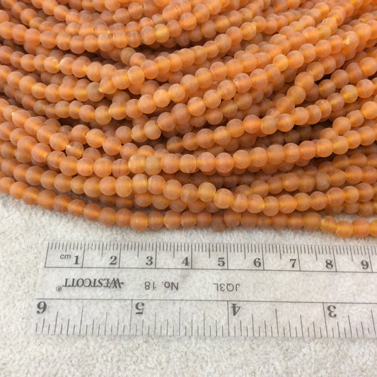 4mm Matte Deep Orange Irregular Rondelle Shaped Indian Beach/Sea Glass Beads - Sold by 16.25" Strands - Approx. 98 Beads per Strand