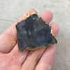 OOAK Gold Plated MATTE Natural Raw Iridescent Rainbow Labradorite Freeform Shaped Slice Connector - Measuring 43mm x 45mm, Approximately