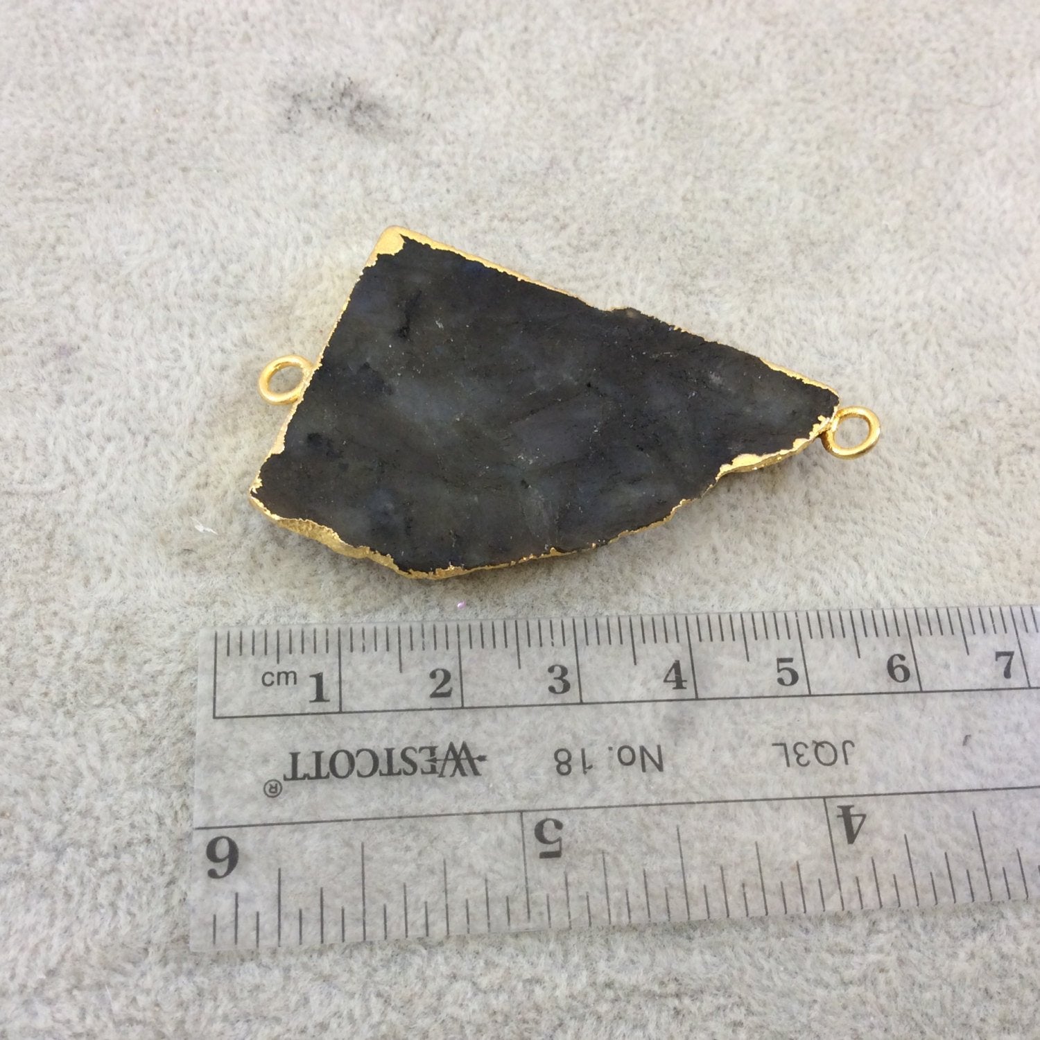 OOAK Gold Plated MATTE Natural Raw Iridescent Rainbow Labradorite Freeform Shaped Slice Connector - Measuring 34mm x 54mm, Approximately