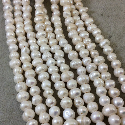 7-8mm AB Smooth Natural Off-White Freshwater Pearl Irregular Round/Ball Beads with 2mm Large Holes - Sold by 16" Strands (Approx. 59 Beads)