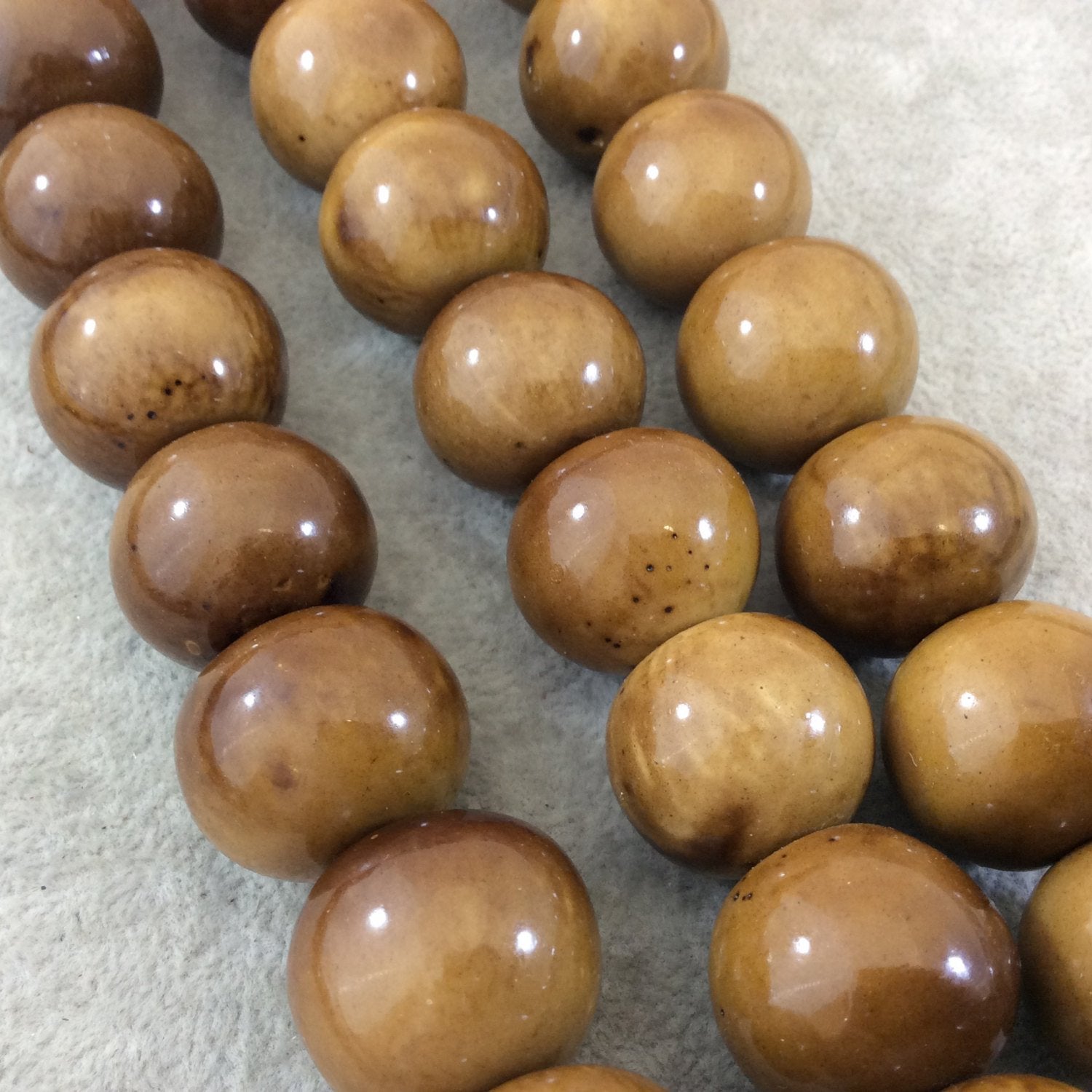 24mm Light Brown Colored Smooth Acrylic Faux Bone Round Shape Beads with 3mm Holes - 16" Strand (Approx. 20 Beads) - Sold by the Strand