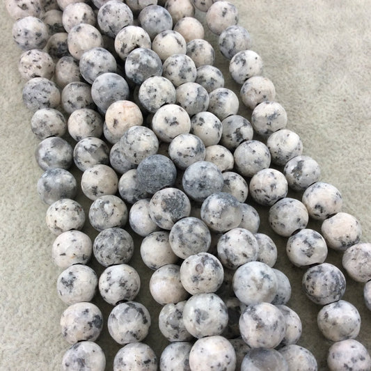 10mm Matte Finish Natural Granite/Feldspar Round/Ball Shaped Beads with 2mm Holes - 7.75" Strand (Approx. 20 Beads) - LARGE HOLE BEADS