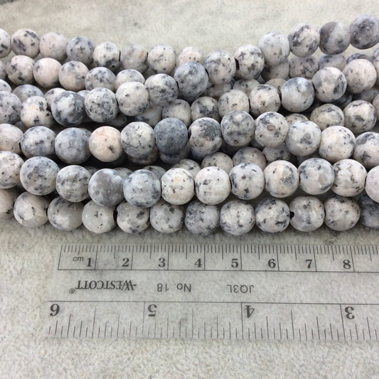 10mm Matte Finish Natural Granite/Feldspar Round/Ball Shaped Beads with 2mm Holes - 7.75" Strand (Approx. 20 Beads) - LARGE HOLE BEADS