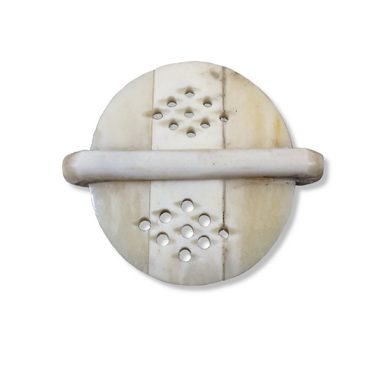 2" Carved White/Off White Flat Round/Disc Shape Natural Bone Pendant/Connector with Two Holes - Measuring 51mm x 51mm, Appro. - (TR2WHFLCRD)