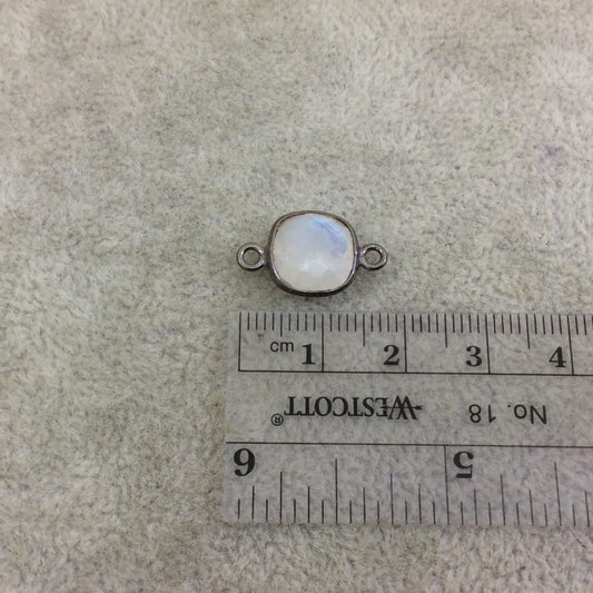 Gunmetal Faceted Moonstone Cushion Shaped Bezel Connector - 10mm x 10mm