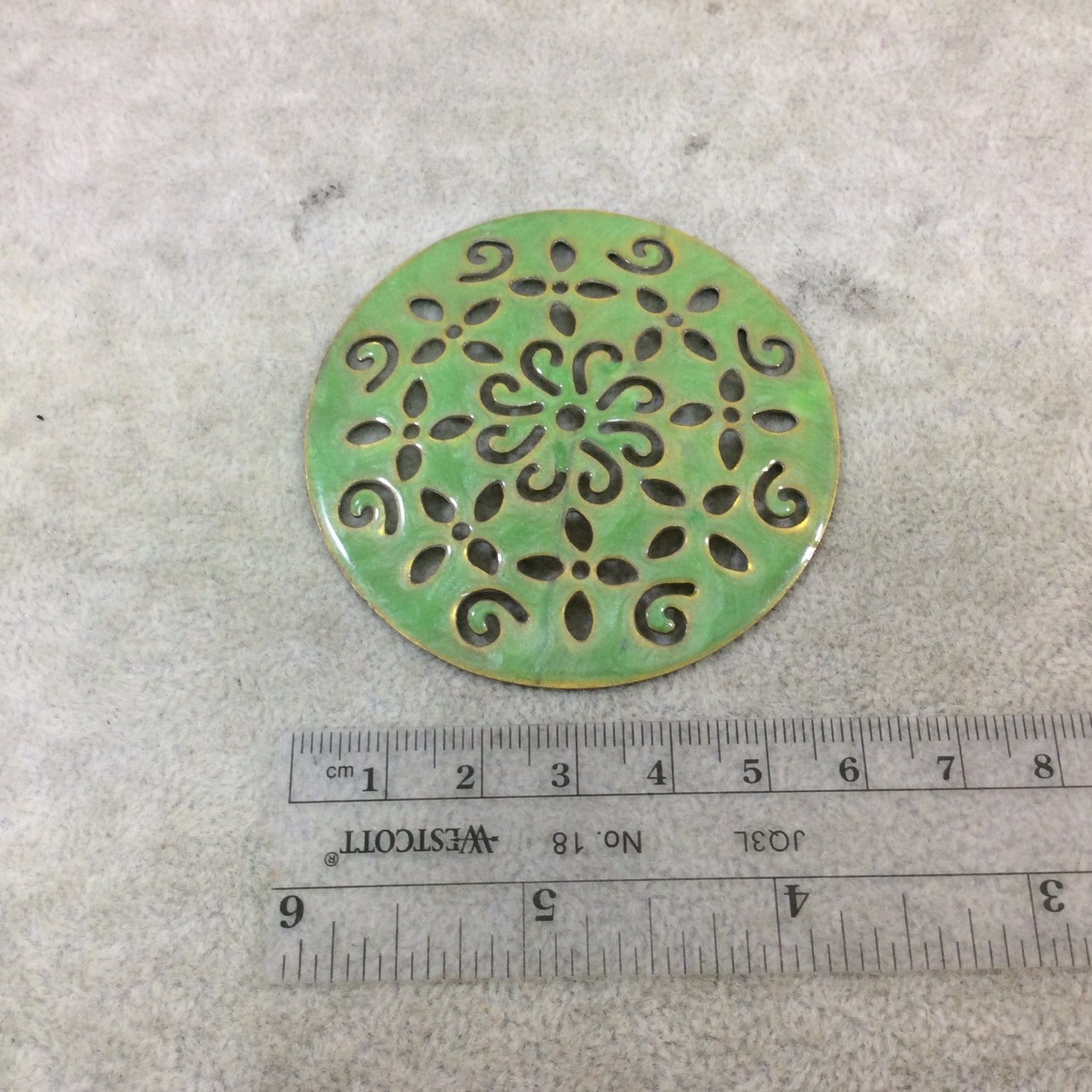 DISC 2.5" Lightweight Lime Gold Plated Green Enamel Coated Mandala Shaped Copper Pendant  - Measuring 62mm x 62mm, Approx.