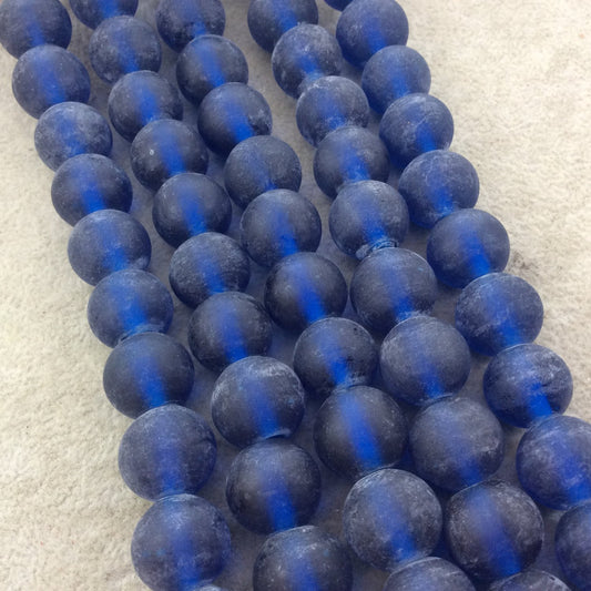 14mm Matte Dark Blue Irregular Rondelle Shaped Indian Beach/Sea Glass Beads - Sold by 16" Strands - Approximately 28 Beads per Strand