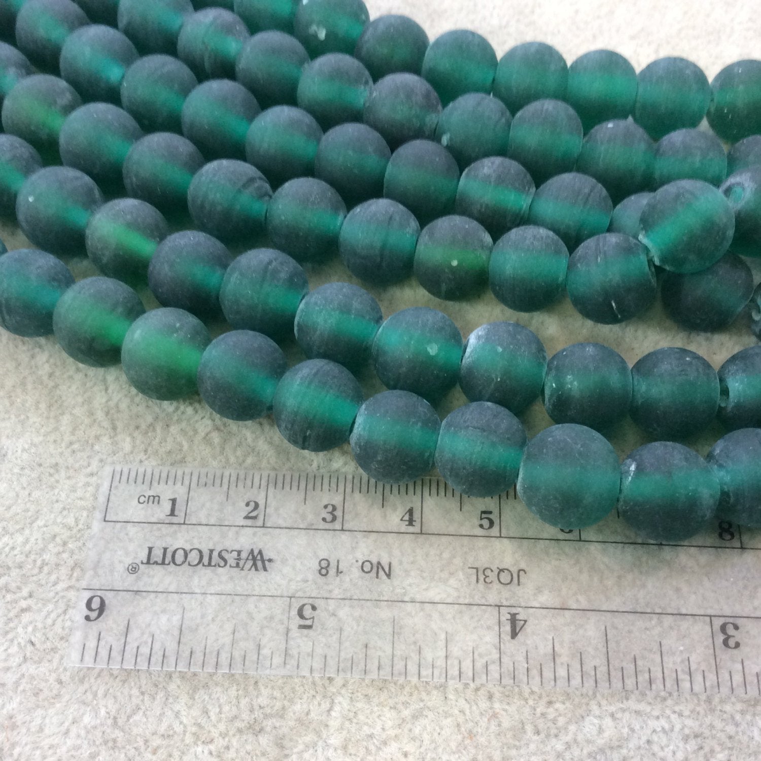 12mm Matte Emerald Green Irregular Rondelle Shaped Indian Beach/Sea Glass Beads - Sold by 16" Strands - Approximately 34 Beads