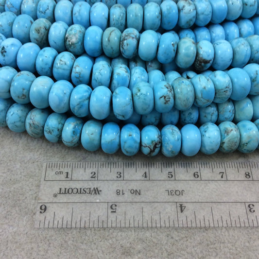 8mm x 12mm Mixed Dyed Blue Howlite Smooth Finish Rondelle Shaped Beads with 2mm Holes - 7.75" Strand (Approx. 25 Beads) - LARGE HOLE BEADS