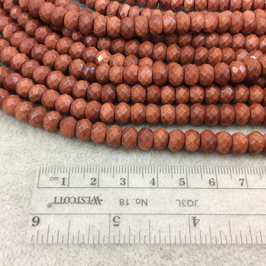 5mm x 8mm Manmade Goldstone (Glass) Faceted Finish Rondelle Beads with 2.5mm Holes - 7.75" Strand (Approx. 36 Beads) - LARGE HOLE BEADS