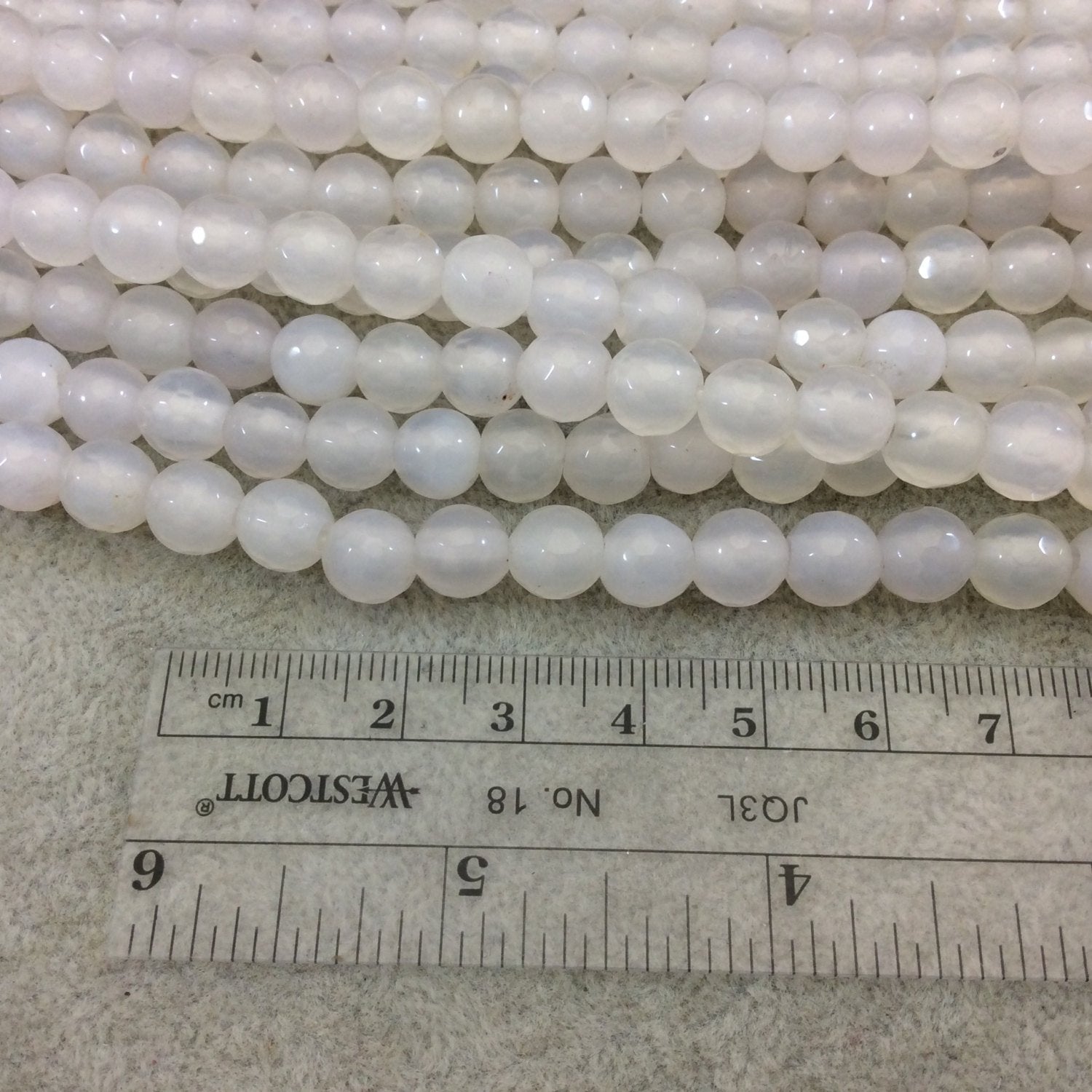 8mm Dyed White Natural Agate Faceted Round/Ball Shaped Beads with 1.5mm Holes - 7.75" Strand (Approx. 25 Beads) - LARGE HOLE BEADS