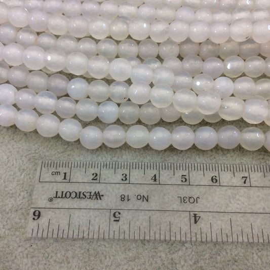 8mm Dyed White Natural Agate Faceted Round/Ball Shaped Beads with 1.5mm Holes - 7.75" Strand (Approx. 25 Beads) - LARGE HOLE BEADS