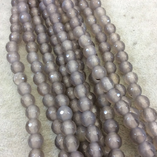 8mm Dyed Smoky Gray Natural Agate Faceted Round/Ball Shaped Beads with 1.5mm Holes - 7.75" Strand (Approx. 25 Beads) - LARGE HOLE BEADS