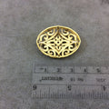 Gold Plated White CZ Cubic Zirconia Inlaid Flat Fancy/Ornate Open Oblong Oval Shaped Copper Slider - Measuring 16mm x 35mm