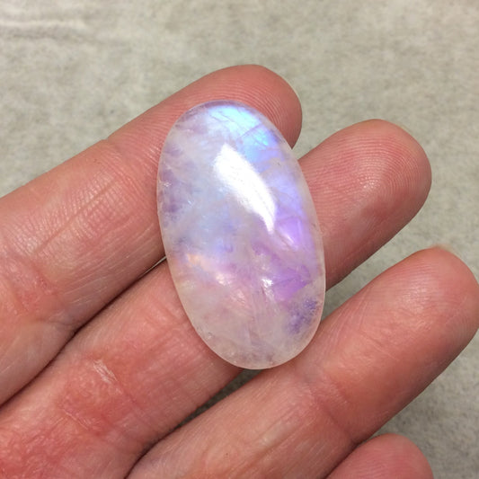 OOAK Single AAA Oval Shaped Iridescent Aqua/Blue Moonstone Flat Back Cabochon - Measuring 20mm x 35mm, 7mm Dome Height - Gemstone Cab