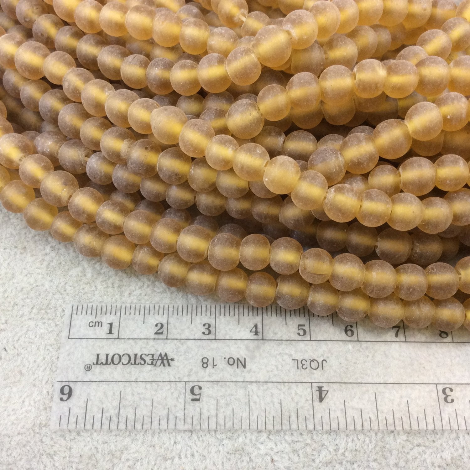 7mm Matte Lager Brown Irregular Rondelle Shape Indian Beach/Sea Glass Beads - Sold by 16.25" Strands - Approximately 64 Beads