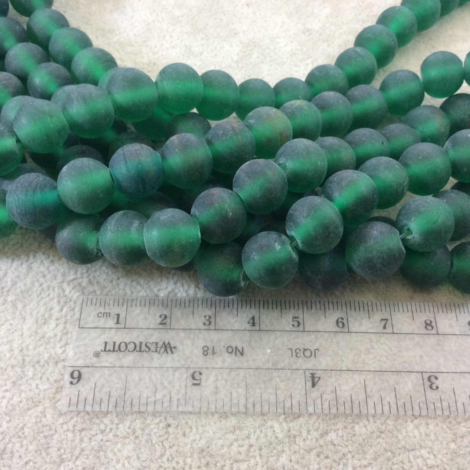 12mm Matte Pine Green Irregular Rondelle Shaped Indian Beach/Sea Glass Beads - Sold by 16" Strands - Approximately 34 Beads per Strand