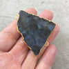 OOAK Gold Plated MATTE Natural Raw Iridescent Rainbow Labradorite Freeform Shaped Slice Connector - Measuring 42mm x 44mm, Approximately