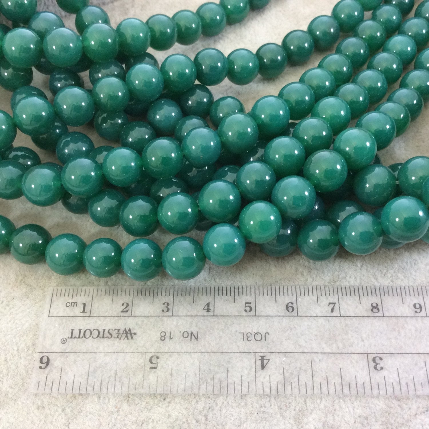 10mm Smooth Dyed Pine Green Agate Round/Ball Shaped Beads with 1mm Holes - Sold by 15" Strands (Approx. 38 Beads) - High Quality Gemstone