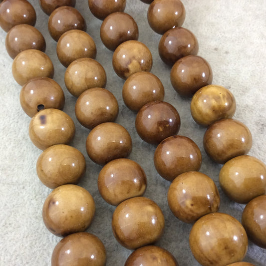 18mm Light Brown Colored Smooth Acrylic Faux Bone Round Shape Beads with 3mm Holes - 16.25" Strand (Approx. 22 Beads) - Sold by the Strand