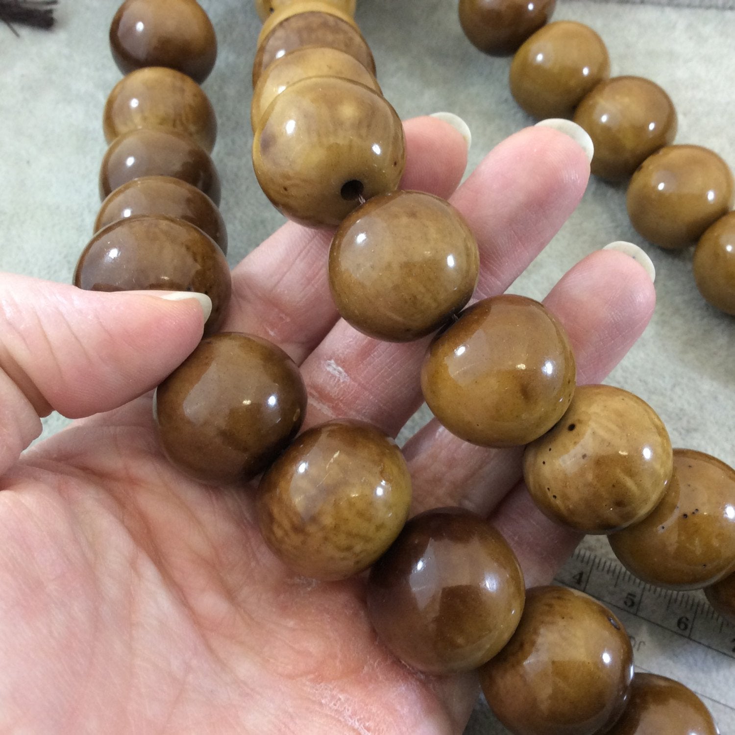 24mm Light Brown Colored Smooth Acrylic Faux Bone Round Shape Beads with 3mm Holes - 16" Strand (Approx. 20 Beads) - Sold by the Strand